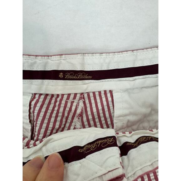 Brooks Brothers Seersucker Shorts Boys Pinstripe Size 18 Cotton Burgundy 10" - Picture 7 of 9